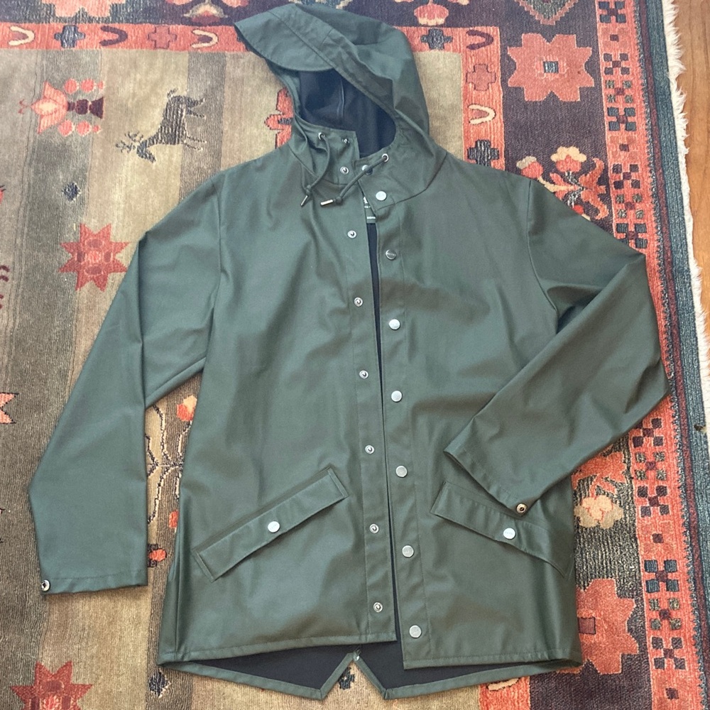 Rains Dark Green Hooded Raincoat